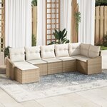 vidaXL Ensemble de Canapé de Jardin 7 Pièces avec Coussins Beige Rattan Poly