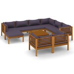 Salon de jardin meuble d'extérieur ensemble de mobilier 10 pièces avec coussin bois d'acacia solide 02_0014960