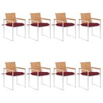 vidaXL Chaises de jardin 8 Pièces avec coussins Bois de teck massif
