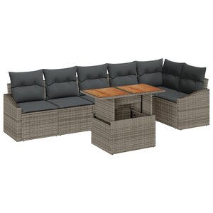 vidaXL Salle à manger jardin 7 pièces avec coussins gris poly rattan