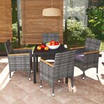 vidaXL Ensemble à manger de jardin coussins 5Pièces Résine tressée Gris
