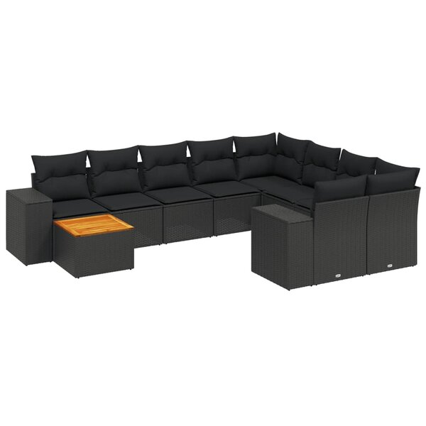 vidaXL Salon de jardin 10 Pièces avec coussins noir résine tressée