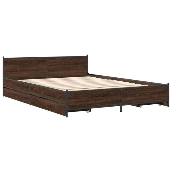vidaXL Cadre de lit et tiroirs chêne marron 120x190 cm bois ingénierie