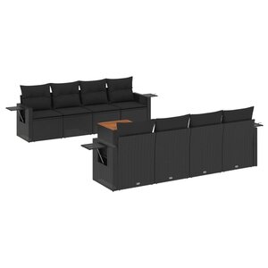 vidaXL Salon de jardin 9 Pièces avec coussins noir résine tressée