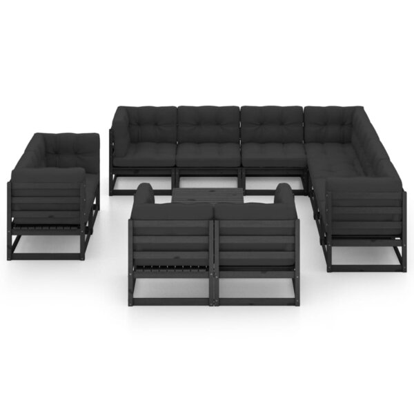 Salon de jardin meuble d'extérieur ensemble de mobilier 12 pièces avec coussins noir bois de pin massif 02_0015629