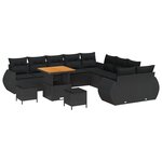 Ensemble de canapés de jardin de 13 pièces avec coussins noir poly rotin acacia