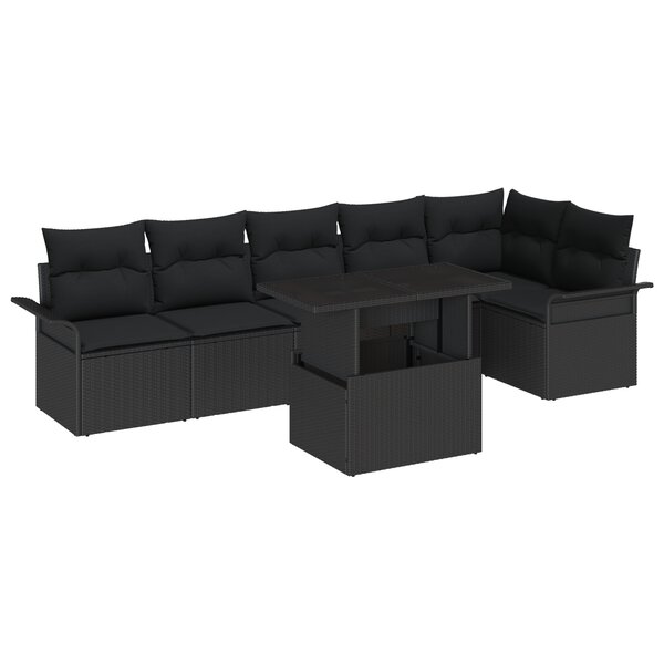 vidaXL Ensemble de canapé de jardin 7 pièces avec coussins en rotin noir