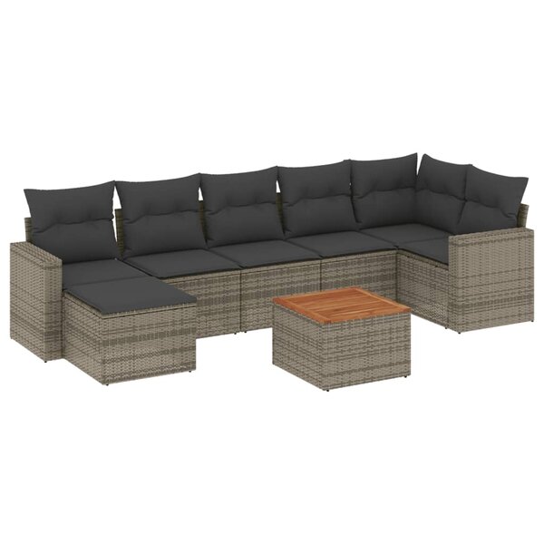 vidaXL Salon de jardin 8 Pièces avec coussins gris résine tressée