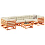 vidaXL Salon de jardin 8 Pièces avec coussins marron cire bois pin massif