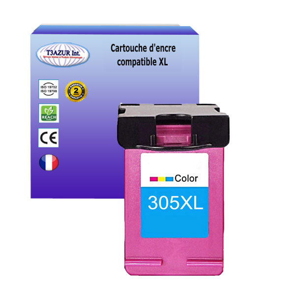 T3azur - cartouche d'encre compatible remplace hp 305 305xl couleur pour  hp deskjet plus 4140 4140e 4152 4152e