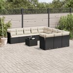 vidaXL Salon de jardin 12 Pièces avec coussins noir résine tressée