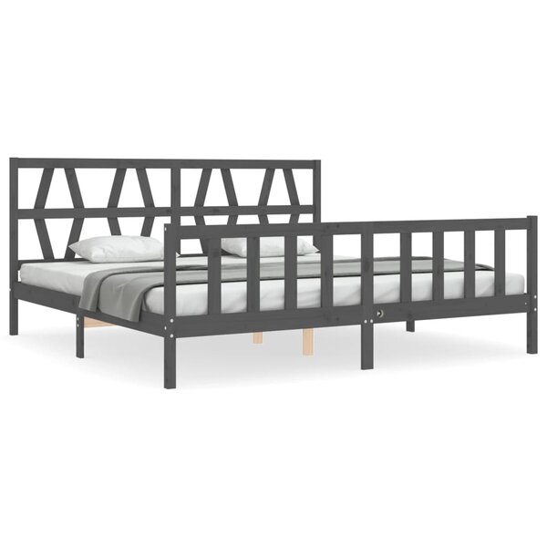 vidaXL Cadre de lit avec tête de lit gris 200x200 cm bois massif