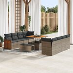 Ensemble de canapé de jardin de 11 pièces avec coussins gris poly rotin acacia