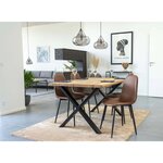 2 chaises de salle à manger en cuir synthétique marron avec pieds noirs