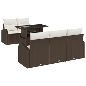 Ensemble de canapé de jardin 6 pièces avec coussins en rotin marron vidaXL