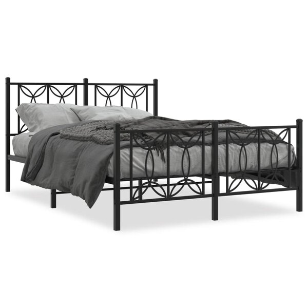 vidaXL Cadre de lit métal avec tête de lit/pied de lit noir 135x190 cm