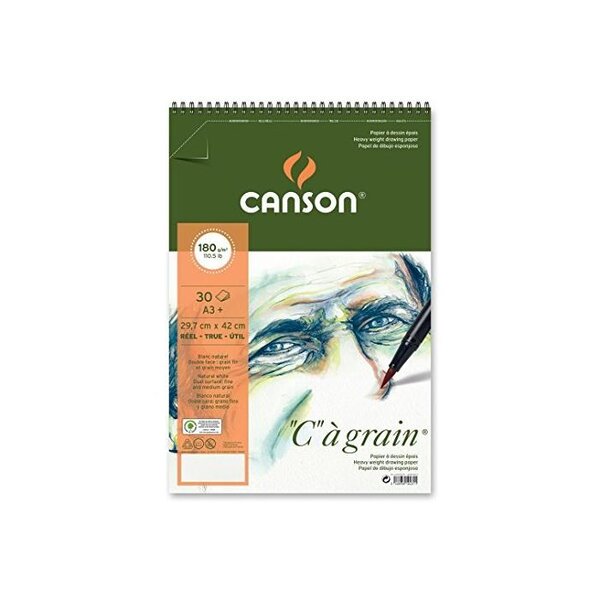 Album Spiralé 30 feuilles 'C' à grain® A3 180g Grain fin blanc naturel CANSON