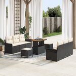 Ensemble de canapés de jardin 9 pièces avec coussins en noir rattan poly acacia