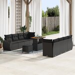 Ensemble de canapé de jardin de 11 pièces avec coussins Noir Poly Rattan Acacia