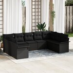 Ensemble de 9 Pièces de Canapé avec Coussins Noir Poly Rattan