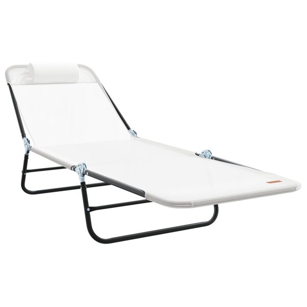 vidaXL Chaise longue pliante avec appui-tête Crème Textilène