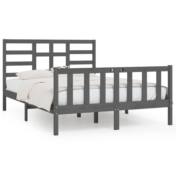 vidaXL Cadre de lit Gris Bois massif 150x200 cm Très grand