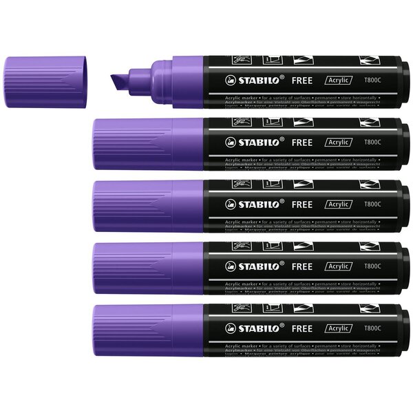 Marqueur pointe large FREE acrylic T800C violet x 5 STABILO