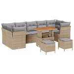 Set de canapé de jardin 10 pièces avec coussins Beige Rotin Synthétique Acacia
