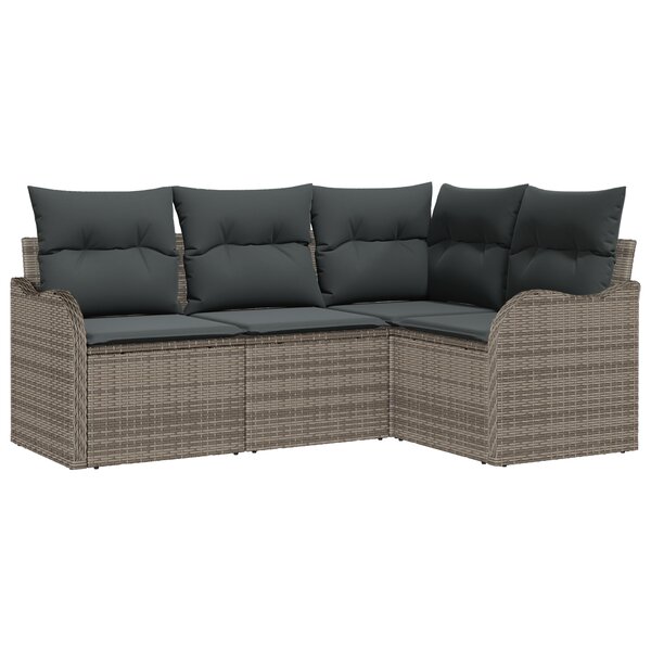Ensemble de canapé de jardin 4 pièces avec coussins gris poly rattan vidaXL