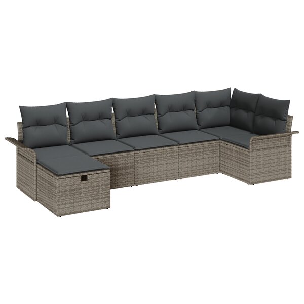 vidaXL Ensemble Canapé Jardin 7 pièces avec Coussins Gris Rattan Synthétique