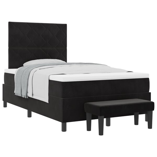 vidaXL Lit à ressort avec matelas et banc noir 120x200 cm en velours