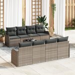 Ensemble de canapé de jardin 9 pièces avec coussins Gris