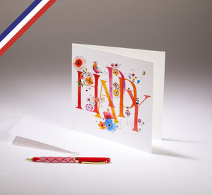Carte double aerial créée et imprimée en france - happy day fleurs et oiseau