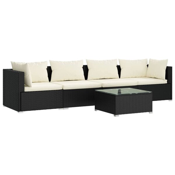 vidaXL Salon de jardin 5 Pièces avec coussins résine tressée noir