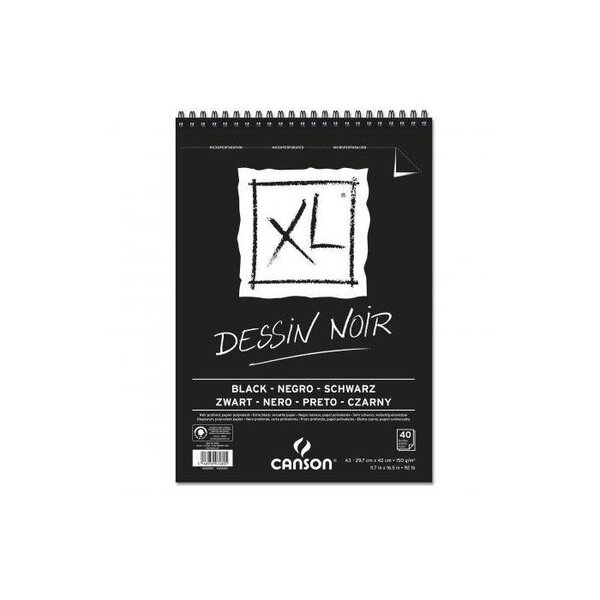 Bloc 40 Feuilles Croquis XL Black spiralés petit côté A3 150g Noir CANSON