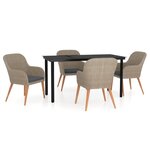 vidaXL Mobilier de salle à manger de jardin et coussins 5 Pièces Marron