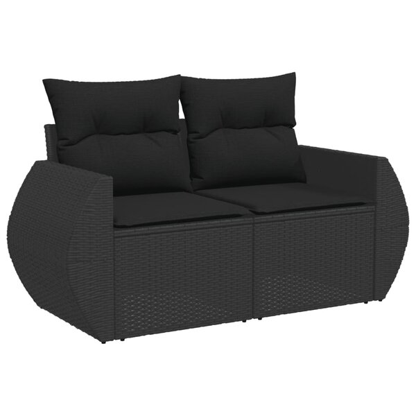 vidaXL Canapé de jardin avec coussins 2 places noir résine tressée