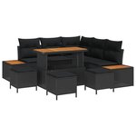 Ensemble de canapé de jardin 9 pièces avec coussins en rotin poly noir Acacia