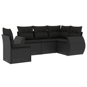vidaXL Salon de jardin 5 Pièces avec coussins noir résine tressée