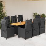 vidaXL Ensemble à manger de jardin 9Pièces coussins noir résine tressée