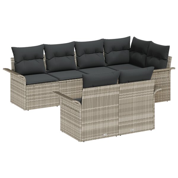 vidaXL Ensemble de Canapés de Jardin 7 Pièces avec Coussins Gris Clair Ratan Synthétique