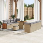 Ensemble de Canapé de Jardin 11 Pièces avec Coussins Beige Rattan Acacia