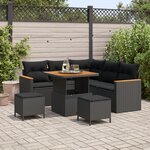 Ensemble de sofa de jardin 8 pièces avec coussins Noir Poly Rattan Acacia
