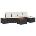 Ensemble de Canapé de Jardin 6 Pièces avec Coussins en Rotin Noir