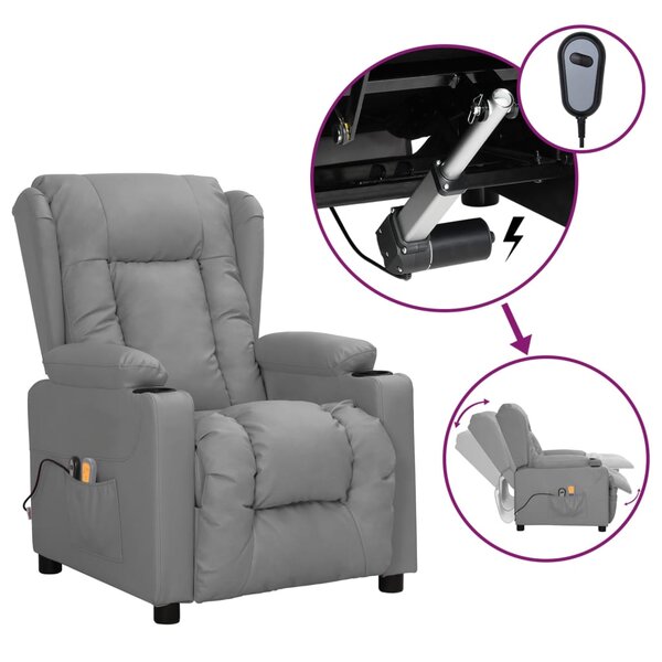 vidaXL Fauteuil de massage électrique Gris Similicuir