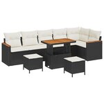 Ensemble de canapé de jardin 9 pièces avec coussins noir poly rotin acacia