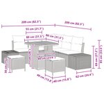 Ensemble de 8 pièces de sofa de jardin avec coussins gris rotin poly acacia