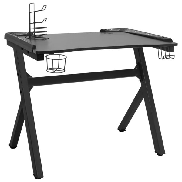 Bureau table poste de travail meuble d'ordinateur informatique étude de jeu à LED en forme de Y 90 x 60 x 75 cm noir 02_0023777