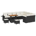 Ensemble de canapé de jardin 12 pièces avec coussins noir en poly rattan acacia