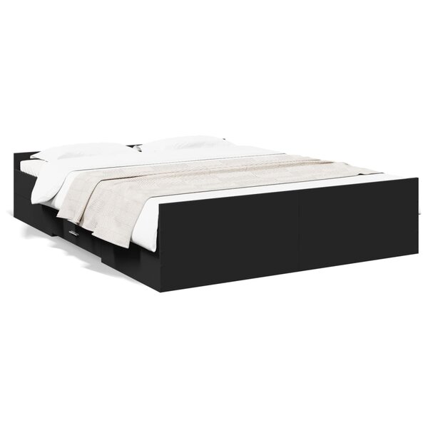 vidaXL Cadre de lit avec tiroirs sans matelas noir 150x200 cm
